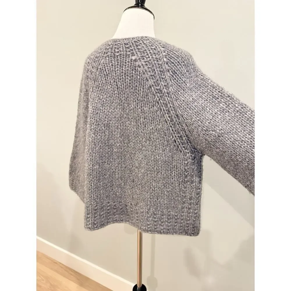 Handmade Hand Knit Chunky Cardigan Sweater Women’s M/L Gray Boxy Loose